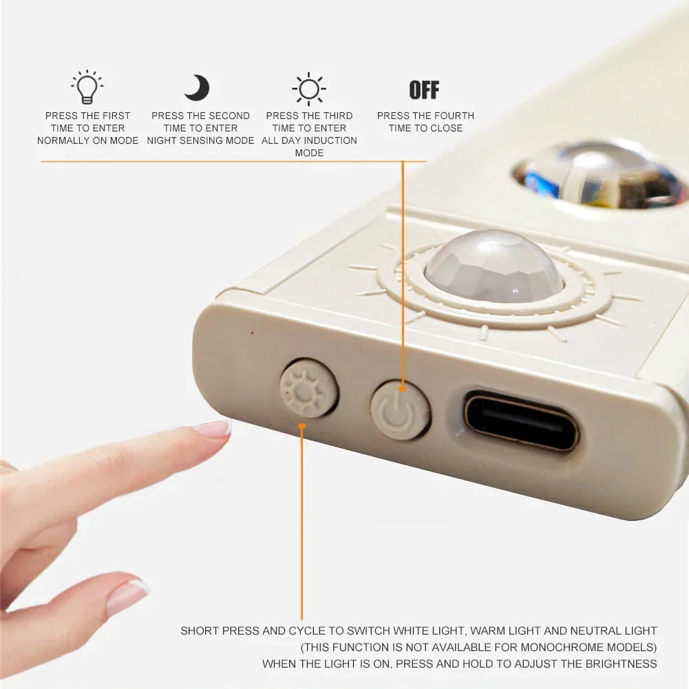 Lumière LED Blanche/Noire pour Armoire Rechargeable par USB Capteur de Mouvement pour Cuisine Garde-Robe Éclairage d'Armoire 20cm/30cm/40cm/50cm